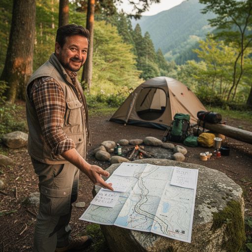 ハイキングのための必需品が並んだチェックリストのイメージ。